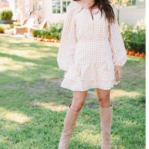 Just Me I’ve Got Sunshine Gingham Mini Dress with Puff Sleeves. Size Medium